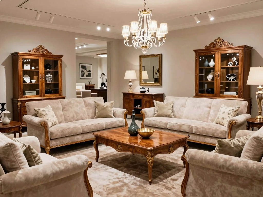 Luxury furniture showroom with elegant decor pieces